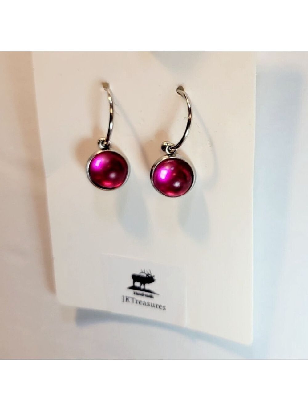 Purple Crystal Sea Glass Rhinestone Dangle Hoop Earrings - Picture 4 of 6